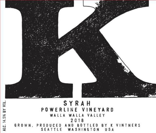 K Vintners Syrah Powerline Vineyard Walla Walla Valley 2018