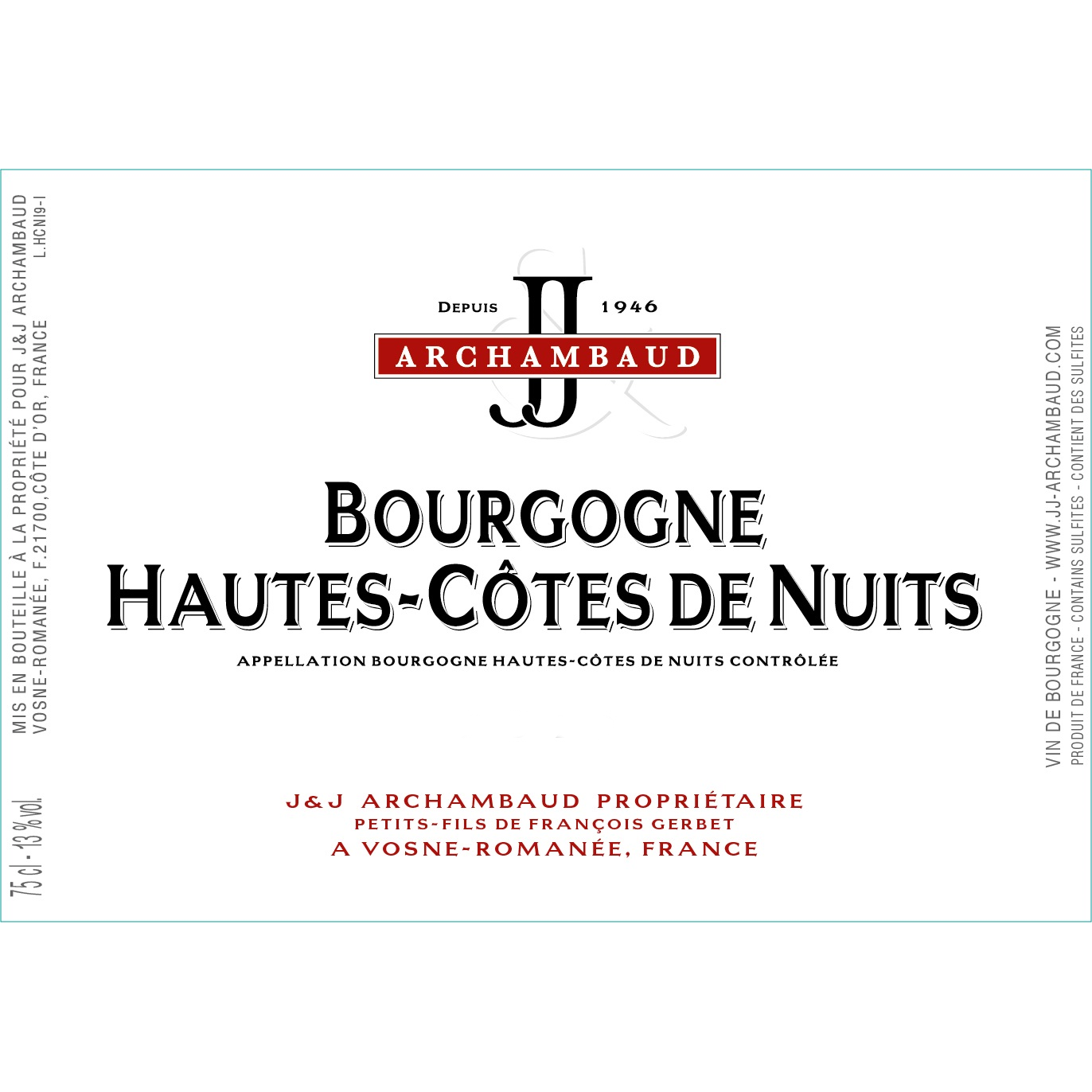 JJ Archambaud Bourgogone Hautes Cotes de Nuits Aux Defois 2022