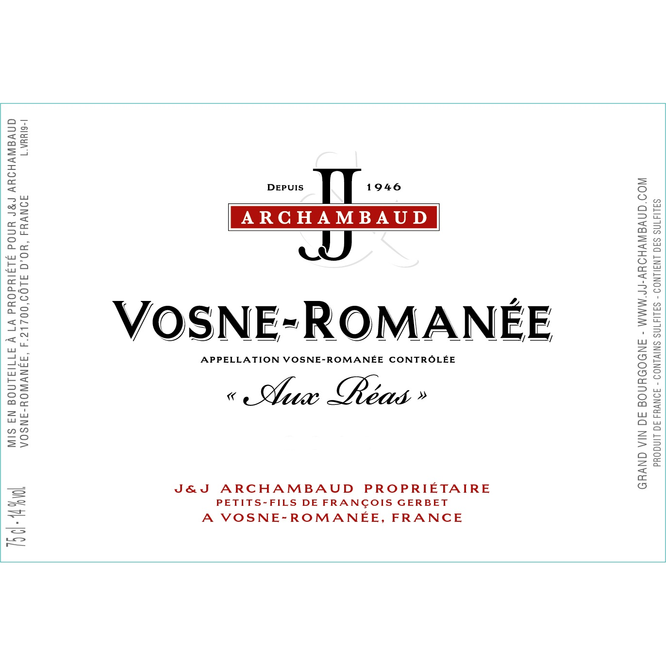 JJ Archambaud Vosne Romanee Aux Reas 2022