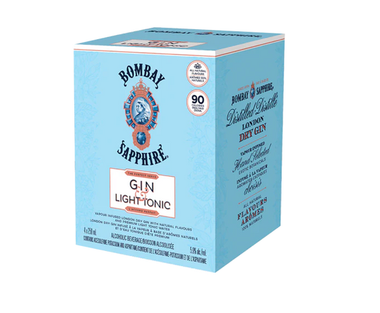 Bombay Sapphire Gin & Light Tonic Cocktail 4-pack 250ml cans